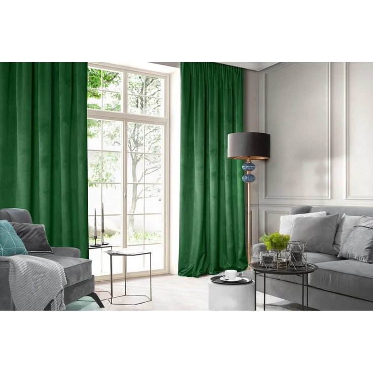 Samtvorhang Velours Vorhänge zum Wohnzimmer Prachtvoll Elegant dunkelgrün 140x270 cm Kräuselband – Bild 5