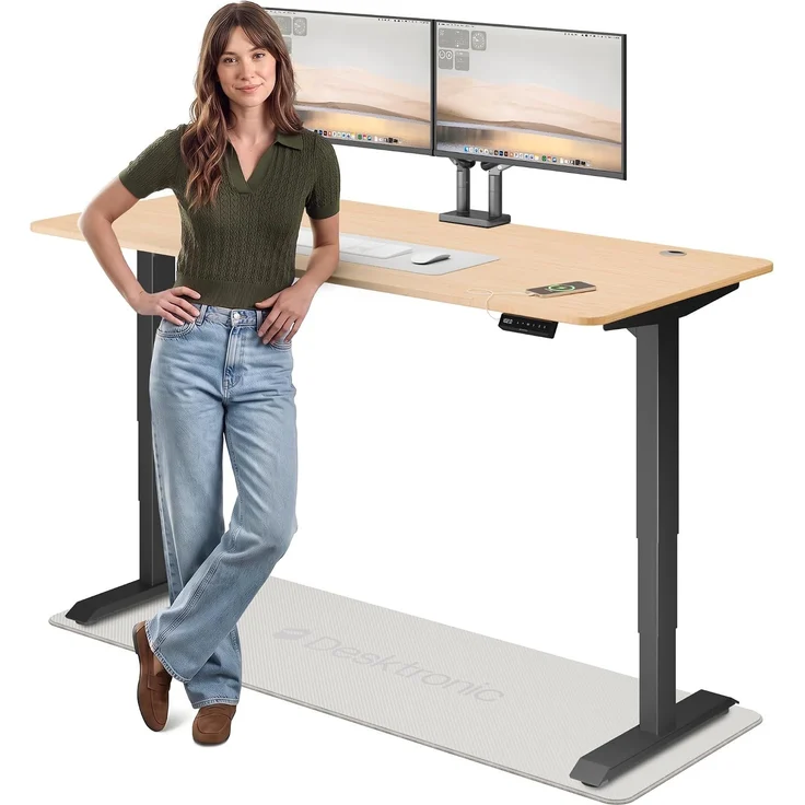 Desktronic HomePro Elektrisch höhenverstellbarer Schreibtisch 180x80cm Bambus/Schwarz mit Memory-Funktion, Anti-Kollisions Technologie, USB-A und USB-C-Ladeanschlüssen – Bild 1
