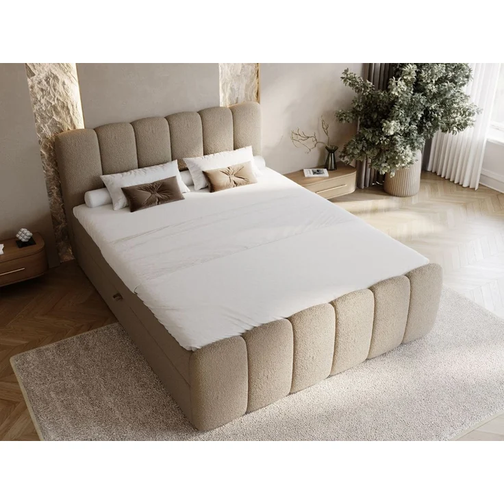 GRAINGOLD Cloud Boxspringbett 160x200, Bett mit Bettkasten, Bouclé-Stoff, mit Kopfteil, Braun – Bild 4
