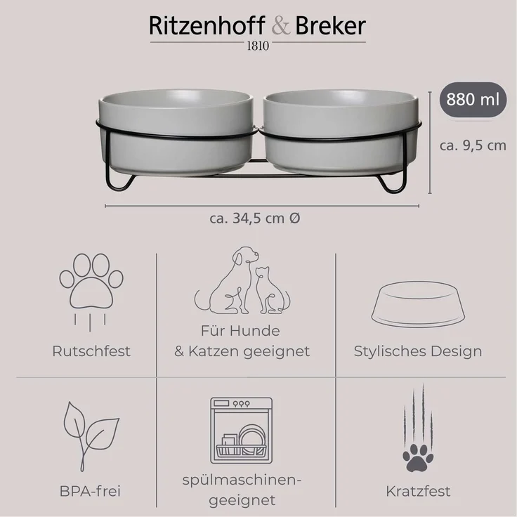 Ritzenhoff & Breker Taro Hunde-Napfset ø 17 cm mit Unterlage – Bild 2