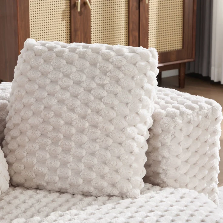 Wohnora-Riesiger knochenloser Schaumstuhl mit Hocker in einer Box, Bequemer plüschiger Kunstfell-Akzentstuhl, Einzelnes Lazy Sofa für Wohnzimmer/Schlafzimmer – Keine Montage erforderlich, Maße: 130×115×103 cm,H 65cm x T 129cm x B 116cm,Beige – Bild 2