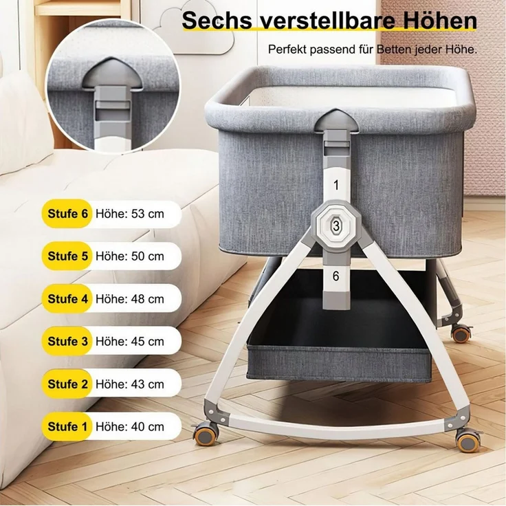AIMAX Babybett Zustellbett Reisebett Kinderreisebett mit Matratze Laufstall, Höhenverstellug Moskitonetz Wickeltisch zu Montieren und zu Falten – Bild 2
