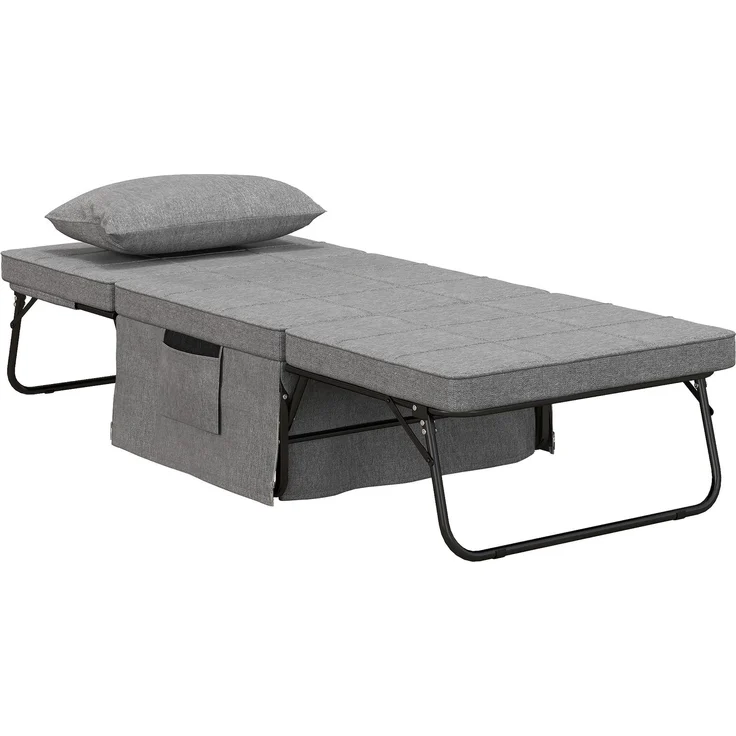 Wohnora-4-in-1 Klappbett, Gästebett, höhenverstellbar, Matratze, Seitentaschen, Metallrahmen, grau, 188 x 75 x 38 cm,H 380cm x T 1880cm x B 750cm – Bild 2