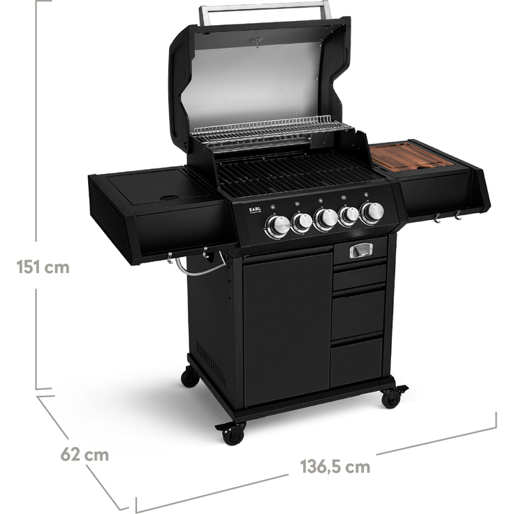 BURNHARD® 3-Brenner Gasgrill Edelstahl inkl. Heckbrenner, mit Edelstahl Grillrost & inkl. stabiler Abdeckhaube, Seitenkochfeld mit Infrarot Keramikbrenner - EARL - Silber - #946622 – Bild 8