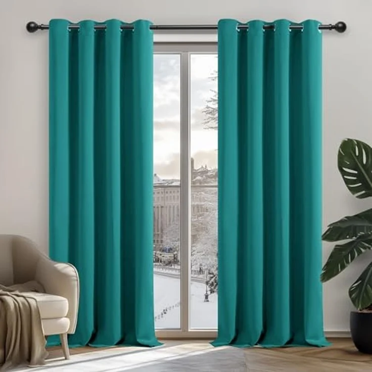 Deconovo Verdunkelungsvorhang Kälteschutz Gardinen Wohnzimmer Vorhang Blickdicht, 180x140cm(HöhexBreite), Türkis, 2er Set – Bild 1