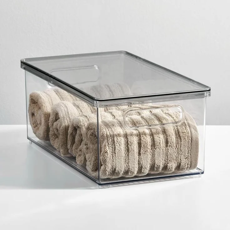mDesign Aufbewahrung Organizer Kosmetikbox stapelbar Deckel Transparent Grau – Bild 3
