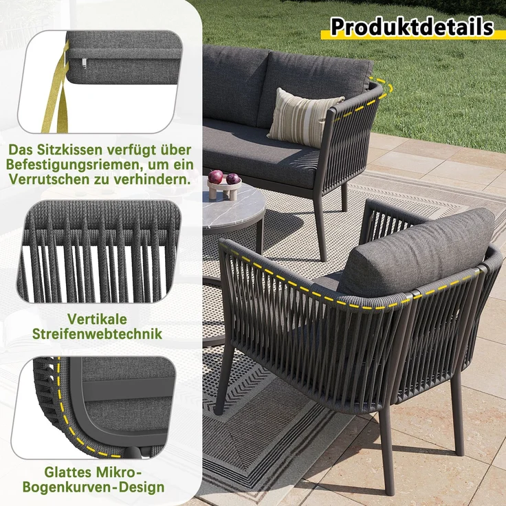 Merax Gartenlounge-Set für 5-6 Personen, 6-Sitzer Gartenmöbel-Set Sitzgruppe mit 2 stapelbaren Couchtische, grau – Bild 5
