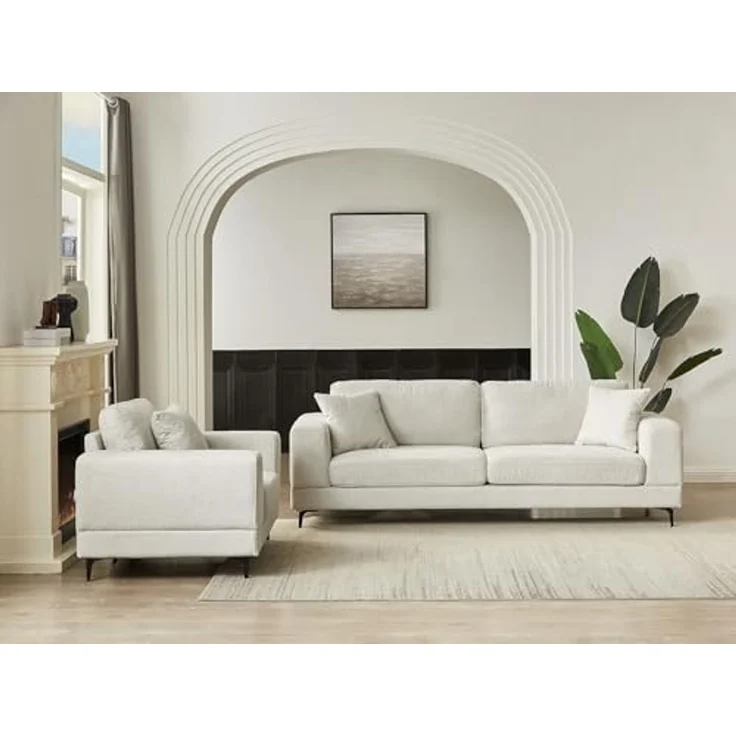 Vente-unique - JAMOLO Couchgarnitur mit Sessel Stoff Beige - B 89 cm x H 82 cm x L 107 cm227 cm – Bild 2