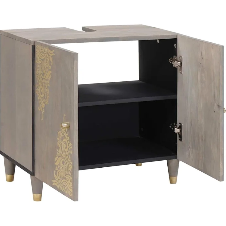 vidaXL Waschbeckenunterschrank Grau 62 x 33 x 58 cm Massivholz Mango 4018791 – Bild 1
