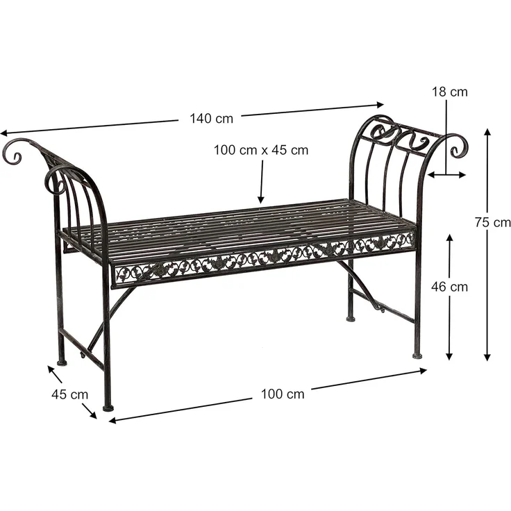 DanDiBo Gartenbank Wetterfest ohne Rückenlehne aus Metall Braun 96001 140 cm Bank Metallbank Sitzbank Garten – Bild 2