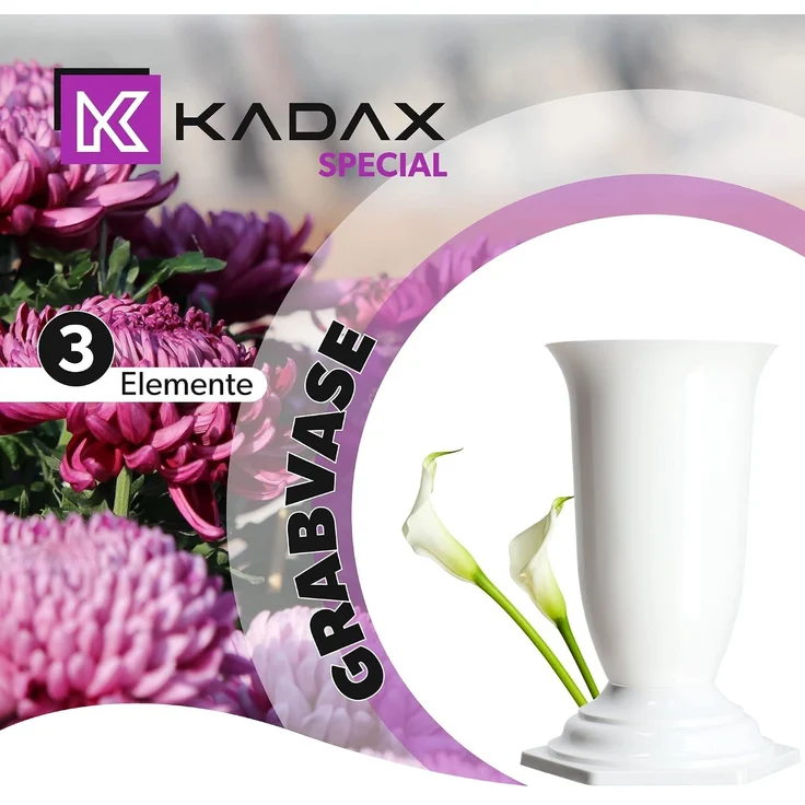 KADAX Vase, Fläschchen für Friedhof, Grabstein, Weiß, 23 cm – Bild 2