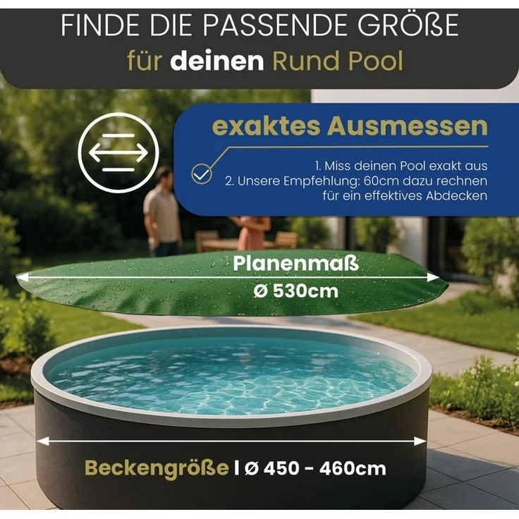 HAF Pool-Abdeckplane Abdeckplane 110 + 180g/m² Rund Sommer Winter Pool Plane (Poolabdeckung Rund, 1-St, in verschiedenen Größen erhältlich), aus verstärktem 110 oder 180g/m² PE Material – Bild 3