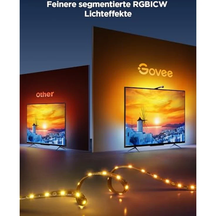 Govee TV Hintergrundbeleuchtung 3 Lite, 5M RGBICW LED Strip mit Fish-Eye Korrektur, Sync für 75-85 Zoll TVs, Sprach- & APP-Steuerung – Bild 4
