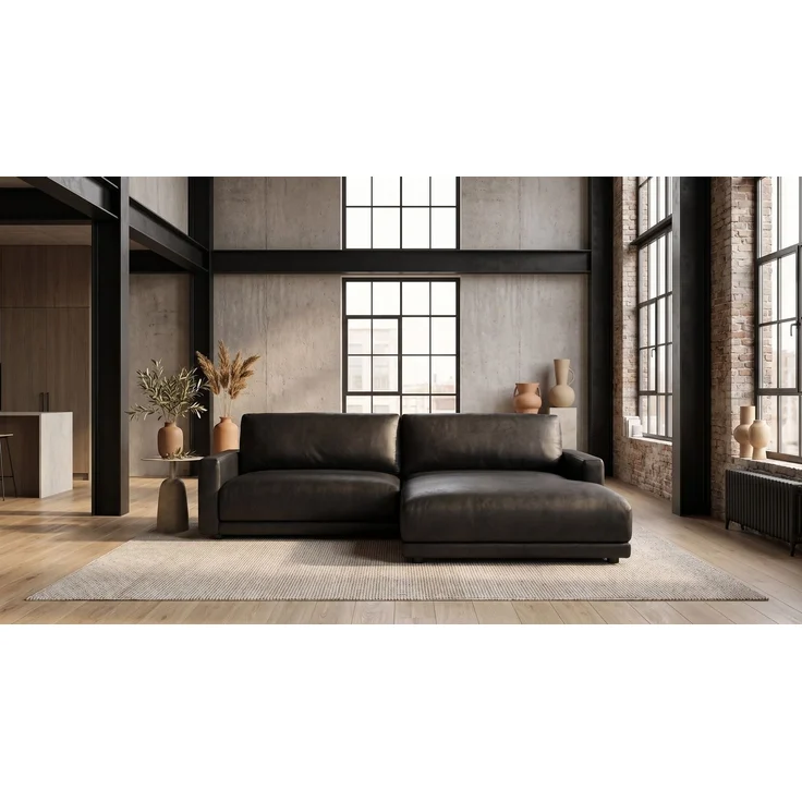 KAWOLA Sofa MARLIN Ecksofa Lederfaserstoff schwarz Longchair rechts 80 x 168 x 262 cm – Bild 2