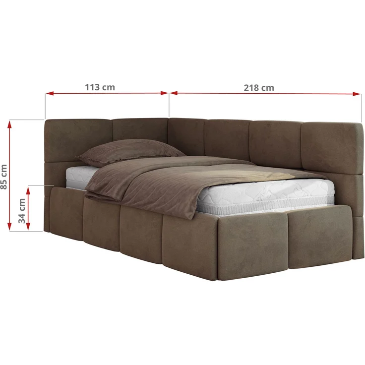 Jugendbett 90x200 ARVO Polsterbett mit Bettkasten, Stauraum & Gasdruckfeder, Modernes Design mit Kopfteil, Pocket Matratze - Braun Velvet - VIRE LUX - Rechts Seite – Bild 3