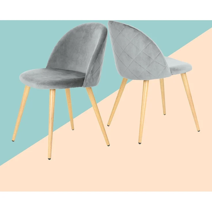 39F FURNITURE DREAM Set mit 2 skandinavischen Stühlen aus Samt mit Metallbeinen aus Eiche, für Esszimmer, Küche, Wohnzimmer, Stoff, Grau, 56 x 50 x 78 cm – Bild 4