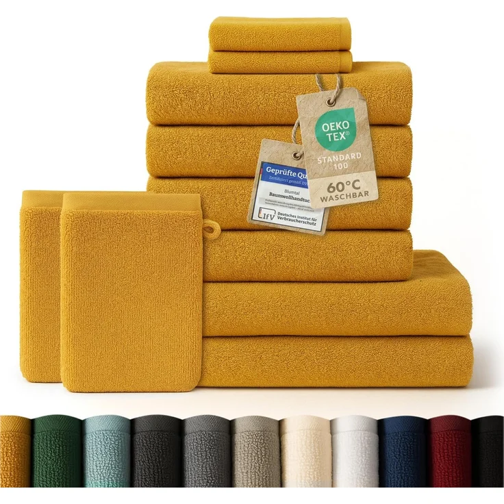 Blumtal Handtuch Set Blumtal 10 Teilig - Handtücher Set 100% Baumwolle, weich und saugstark, Frottee (10er Set), 2 Bade-, 4 Hand-, 2 Gästetücher + 2 Waschlappen – Bild 1