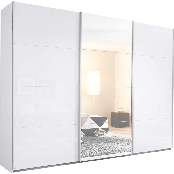 Schwebetürenschrank Kiel-A / Kulmbach-A, Holzwerkstoff, Weiß, Verspiegelt, 271 x 210 x 62 cm – Bild 4