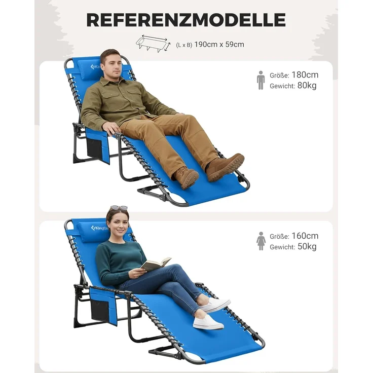 KingCamp Campingliege Sonnenliege Gartenliege klappbar 5-Stufig Verstellbarer Rückenlehne Liege Gartenstuhl Strandliege Camping Klappbett mit Kopfkissen für Garten Urlaub Outdoor Strand Pool – Bild 10