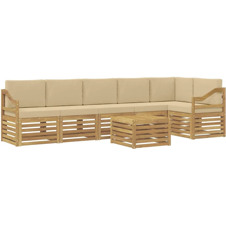 vidaXL Outdoor-Sofagarnitur 7 stk. 6-Sitzer Weiß und Beige Polyester 3391973 – Bild 2