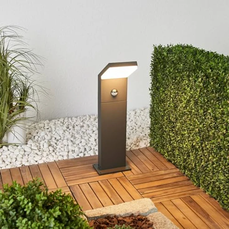 Arcchio LED Außenleuchte Yolena, spritzwassergeschützt mit Bewegungsmelder, schwarz, Aluminium, 1-flammig, Pollerleuchte – Bild 4