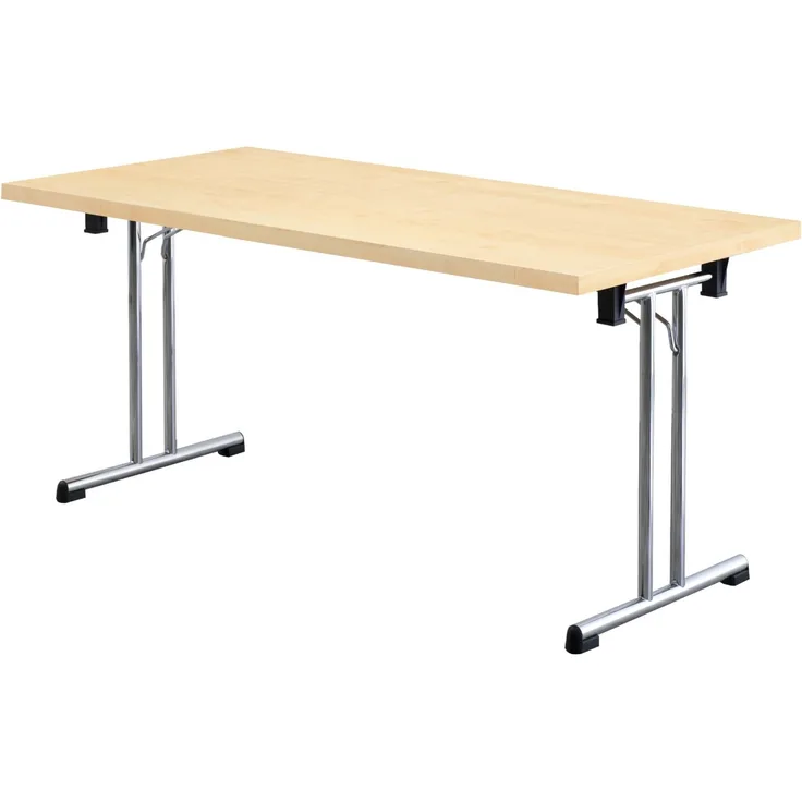 bümö Klapptisch Ahorn 160x80 cm klappbar & stapelbar, klappbarer Schreibtisch, Klappschreibtisch, Tisch klappbar, Klappbarer Tisch, Klapptisch Holz-Platte, Gestell stabil aus Metall verchromt, KL16-3