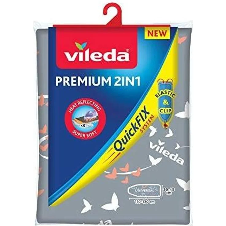 Vileda Premium 2in1 Bügelbrettbezug, silber-grau, 30–45x110 cm–130 cm