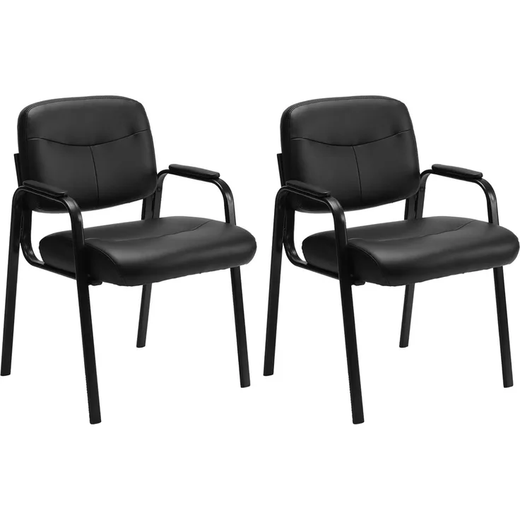 Sweetcrispy 2er-Set, stationärer Leder-Büro-/Empfangs-/Gästestuhl mit gepolsterten Armlehnen für ältere Menschen, Schreibtisch, Konferenzraum, Lobby, Tisch, Seitensalon, Schwarz, 2Set