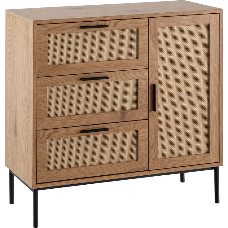 FINEBUY Kommode FB104164 (80 cm Anrichte, Eiche Rattan Stauraum Schublade), Kommode Tür Modern, Hoher Kommodenschrank – Bild 6