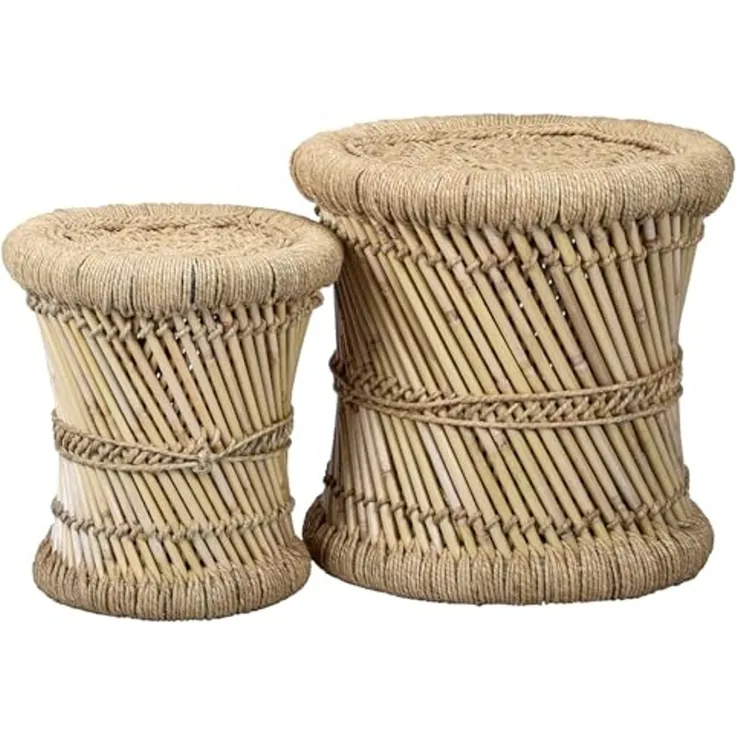 Marrakesch Orient & Mediterran Interior Sitzhocker 2er Set Boho Style Hocker Beistelltisch Benita, Handarbeit