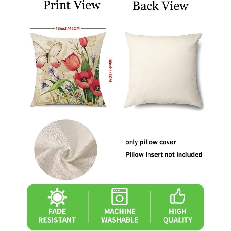 Kissenbezüge 45×45 cm 4er-Set Leinen Blumen Schmetterling, Frühling, Outdoor Couch – Bild 6