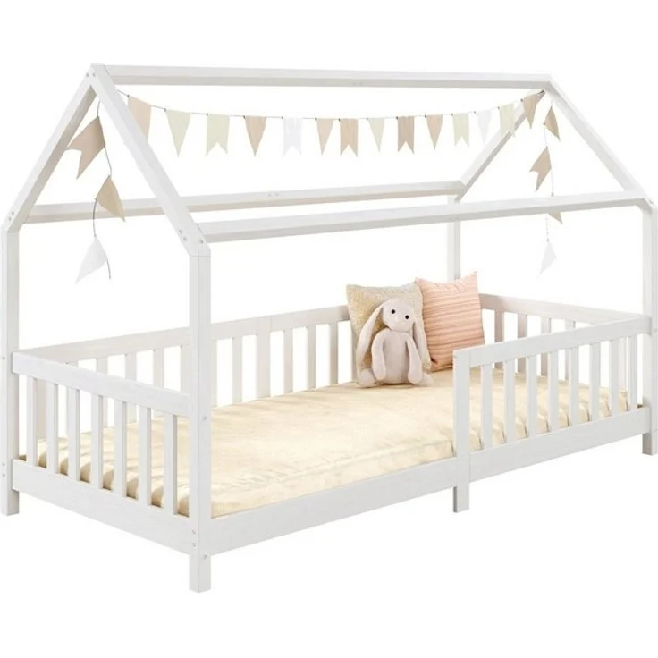 IDIMEX Hausbett NINA aus massiver Kiefer in weiß, schönes Montessori Bett in 90x200, süßes Indianerbett mit Dach – Bild 4