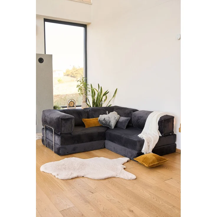 Ecksofa mit Schlaffunktion, 300 cm, braun, 100% Gerippter Plüschstoff, Abnehmbarer Bezug, 4 Kissen, haustierfreundlich, rutschfest – Bild 2
