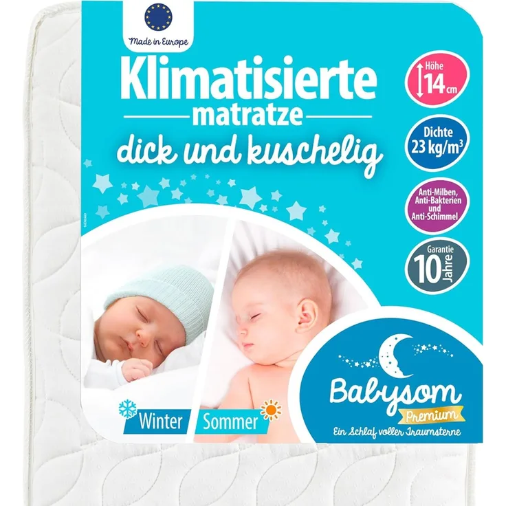 Babysom - Babymatratze | Kindermatratze Sommer/Winter - 70x140 cm - Atmungsaktiv - Luftdurchlässiger Kaltschaum - Höhe 14cm