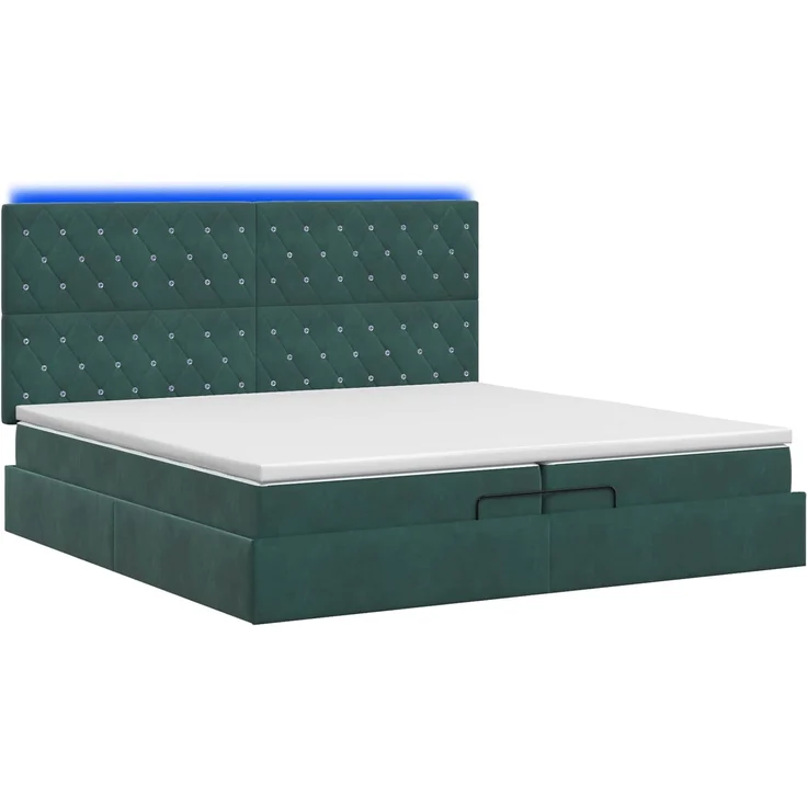 vidaXL Ottoman-Bett mit Matratze und LED Dunkelgrün 200 x 200 cm Samt 3458256 – Bild 9