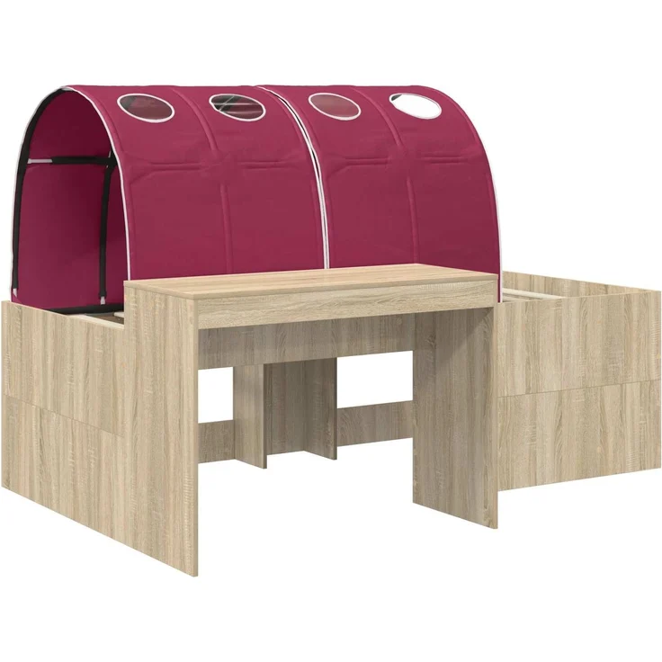 vidaXL Bett mit Tunnel 3 Stk. Artisian Eiche und Rot Holzwerkstoff 3423663 – Bild 3