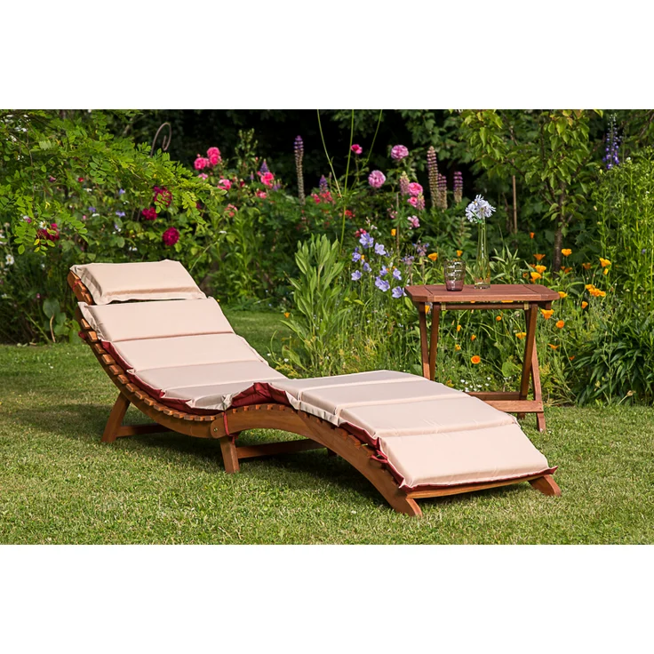 Merxx Ipanema 5tlg. Gartenmöbelset, 2 Liegen mit Wendekissen + 1 Klapphocker, braun/rot, beige, Maße: 178x54x70 cm