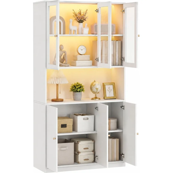 Bücherschrank 100 x 35 x 200 cm aus MDF mit Glasvitrine, LED-Beleuchtung und 3 Türen – Bild 7