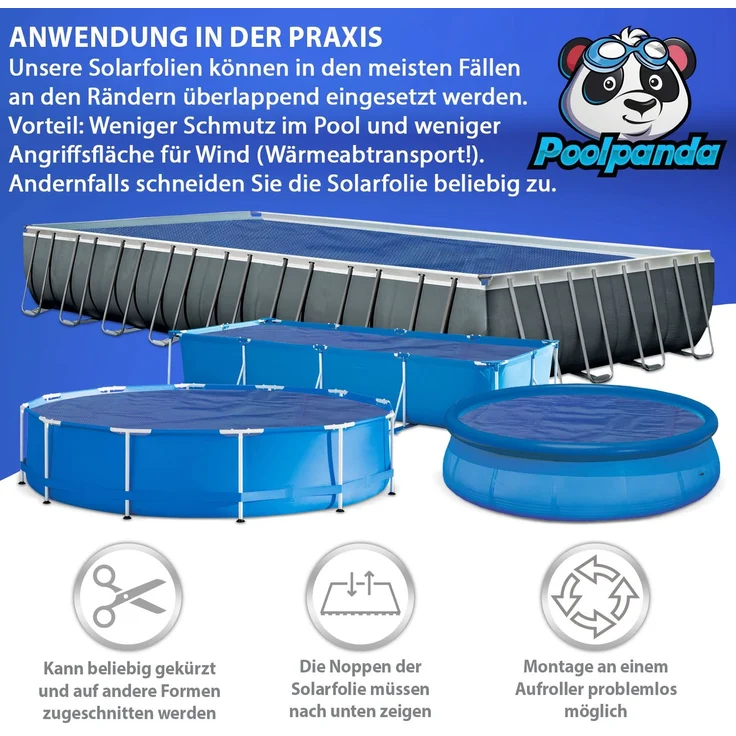 Poolpanda Pool Solarfolie Ø 366 cm Elite rund | 400 my | schwarz/blau | 15 mm Luftblasen – Bild 5