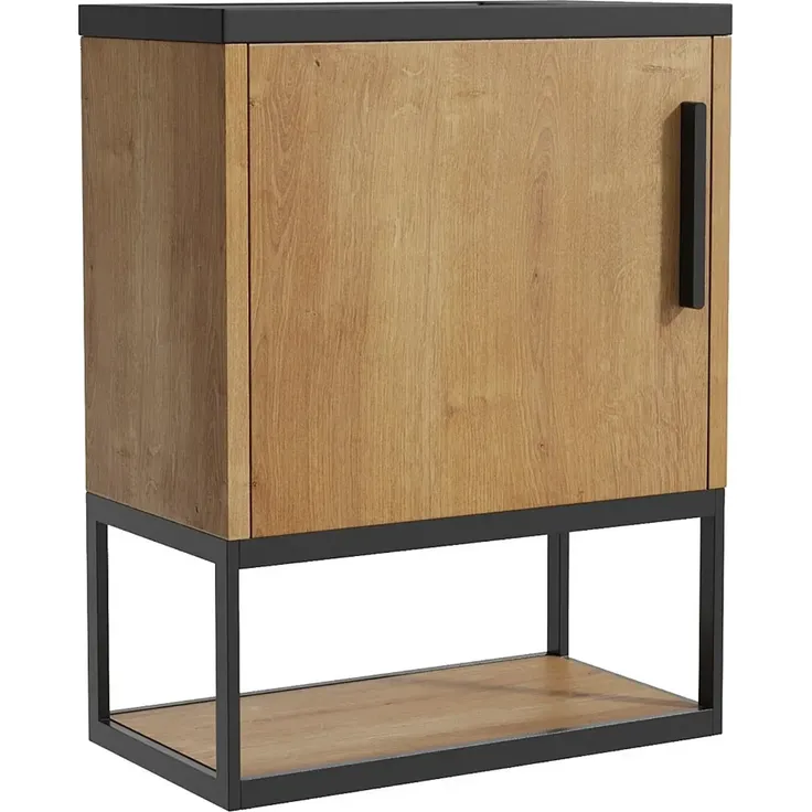 Vente-unique - Hängender Handwaschbecken-Unterschrank mit Nische und schwarzem Aufsatzbecken – 40 cm – Farbton helles Natur – LOPENA