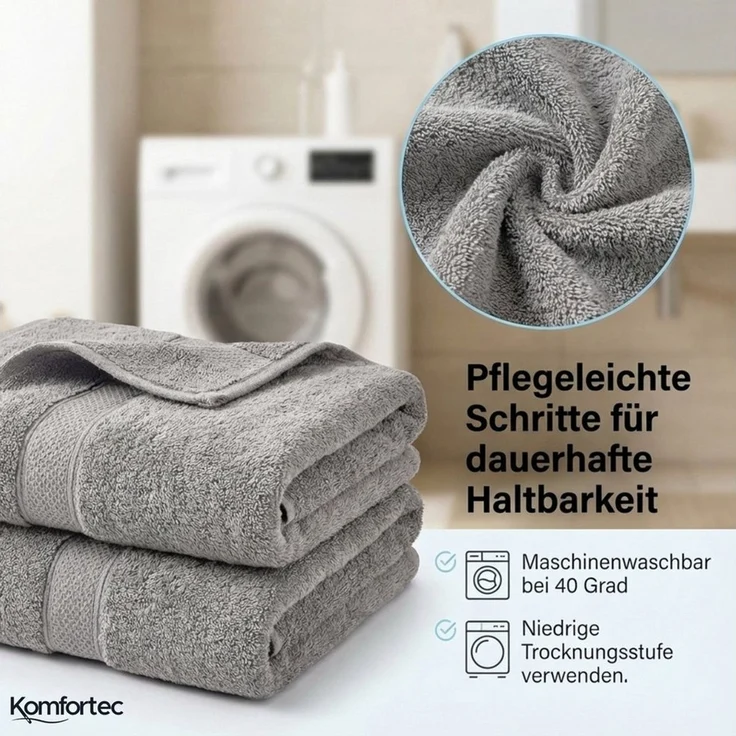 Komfortec 8er Handtuch Set aus 100% Baumwolle, 4 Badetücher 70x140 und 4 Handtücher 50x100 cm, Frottee, Weich, Towel, Groß, Anthrazit/Silber – Bild 4