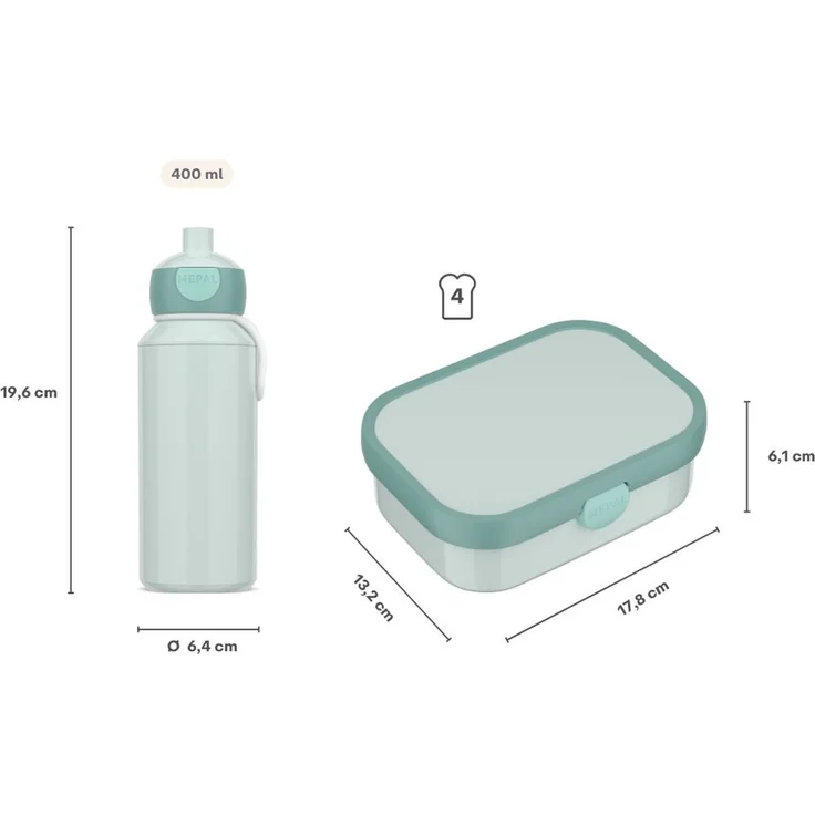 Mepal 'Campus' Lunch-Set mit Pop-up Trinkflasche & Lunch Box, Kunststoff Cool Blue / Cool Mint, 400 ml / 750 ml – Bild 5