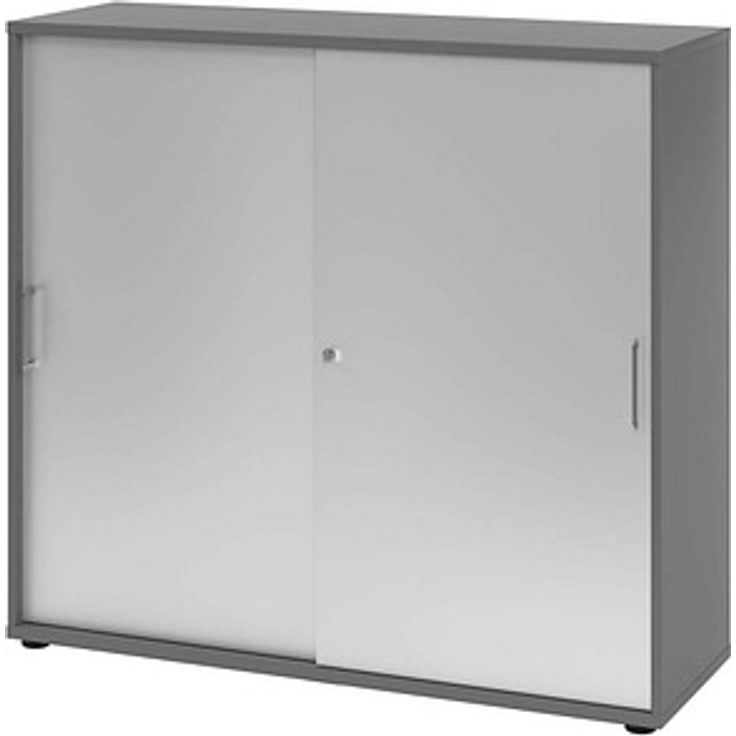 HAMMERBACHER Schiebetürenschrank 1753S, grafit/silber, mit 2 Fachböden, 120 x 40 x 110 cm, abschließbar