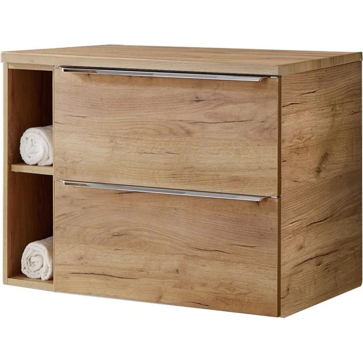 Waschtischunterschrank 81cm mit 2 Auszügen und Regal TOSKANA-56 in Wotaneiche, B/H/T ca. 81/59,5/46 cm – Bild 2
