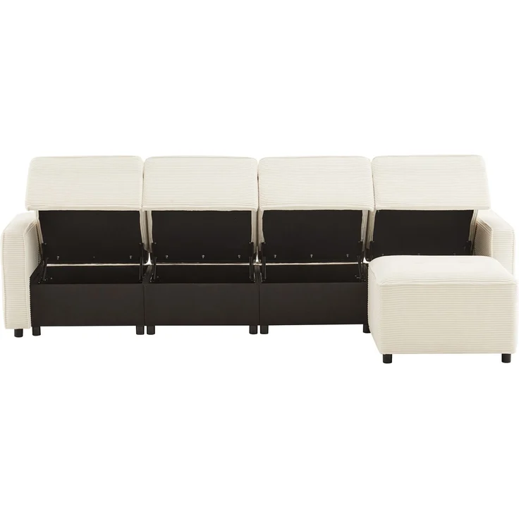 Merax 280cm Großes Sofa, 4-Sitzer Corduroy Sofa, mit Stauraum unter den Sitzflächen, inklusive eines frei platzierbaren Hockers, Beige – Bild 9