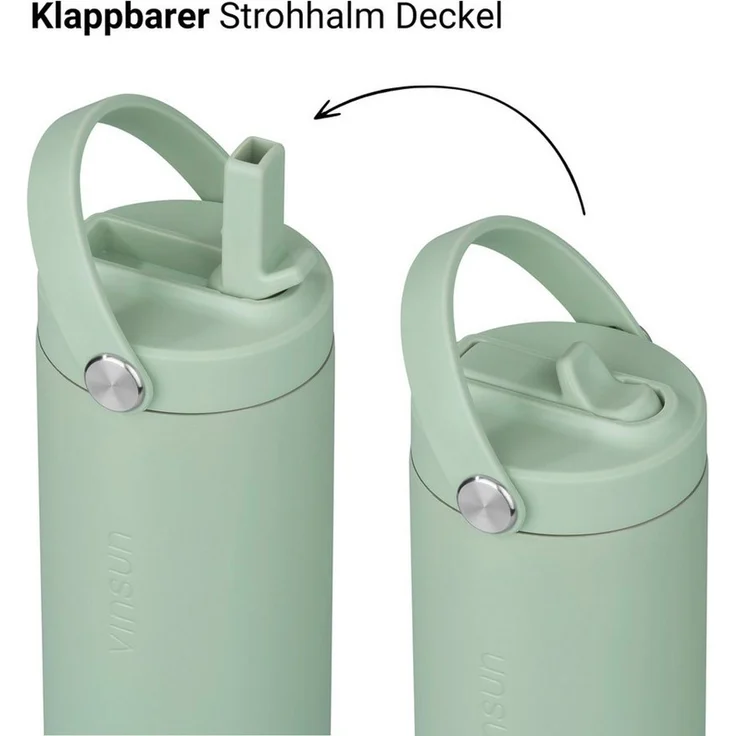 Vinsun Isolierflasche Thermoflasche 750ml mit Strohhalm - Sport Trinkflasche mit Tragegriff, Auslaufsicher, doppelwandig isoliert, geruchs- und geschmacksneutral – Bild 2