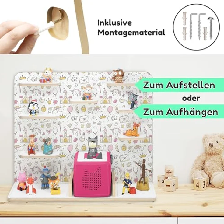 stadtecken Holzregal für Musikbox I Geeignet für die Toniebox und ca. 50 Tonies I Perfekte Tonie Aufbewahrung im Kinderzimmer I Zum Aufstellen oder Aufhängen (Magie, Groß) – Bild 8