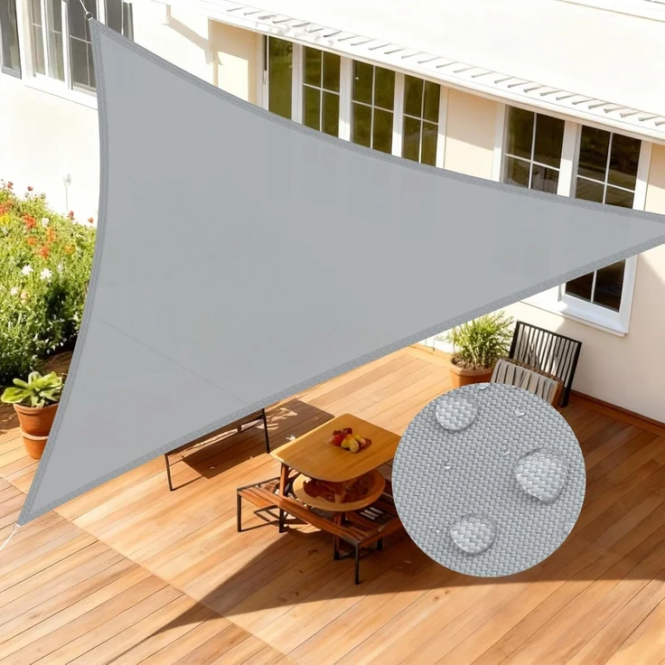 LOVE STORY Sonnensegel Wasserdicht 5 x 5 x 5 m Dreieckig PES Polyester Sonnenschutz Windschutz Balkon Terrasse 95% UV-Schut,für Balkon Garten,Hellgrau – Bild 1