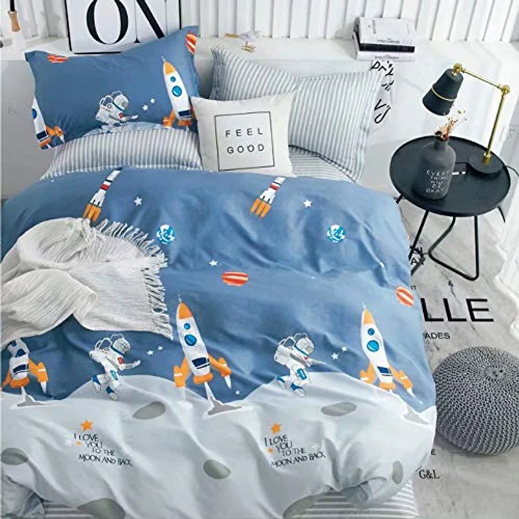 KEAYOO Kinderbettwäsche YZTX, Baumwolle, 2 teilig, Astronaut und Rakete Muster 100% Baumwolle für Kinder – Bild 2