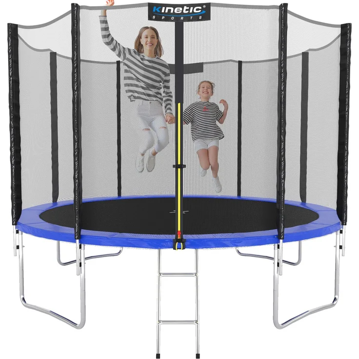 KINETIC SPORTS Trampolin Outdoor SALTO - Kindertrampolin Gartentrampolin Set mit Leiter, Netz, Randpolster, USA Sprungtuch, bis zu 160kg, Blau, Ø 305 cm – Bild 1